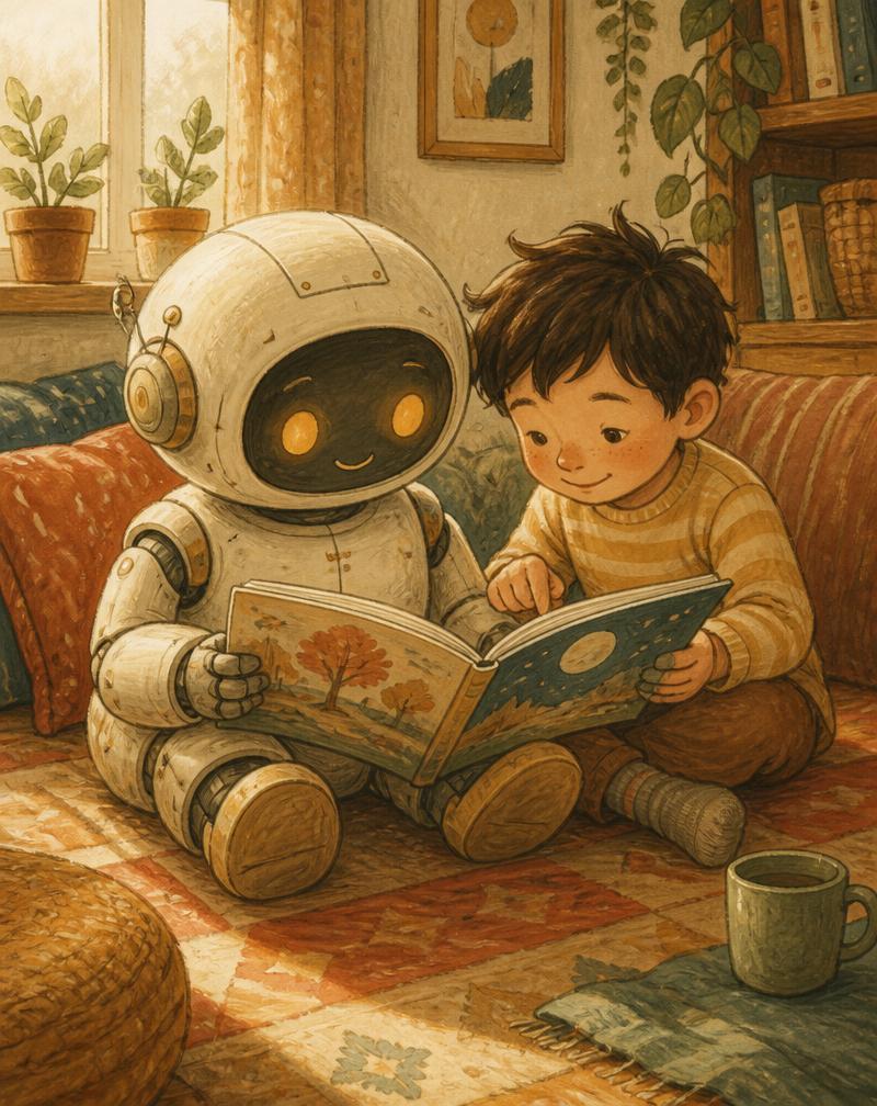 Robotek in otrok skupaj bereta slikanico
